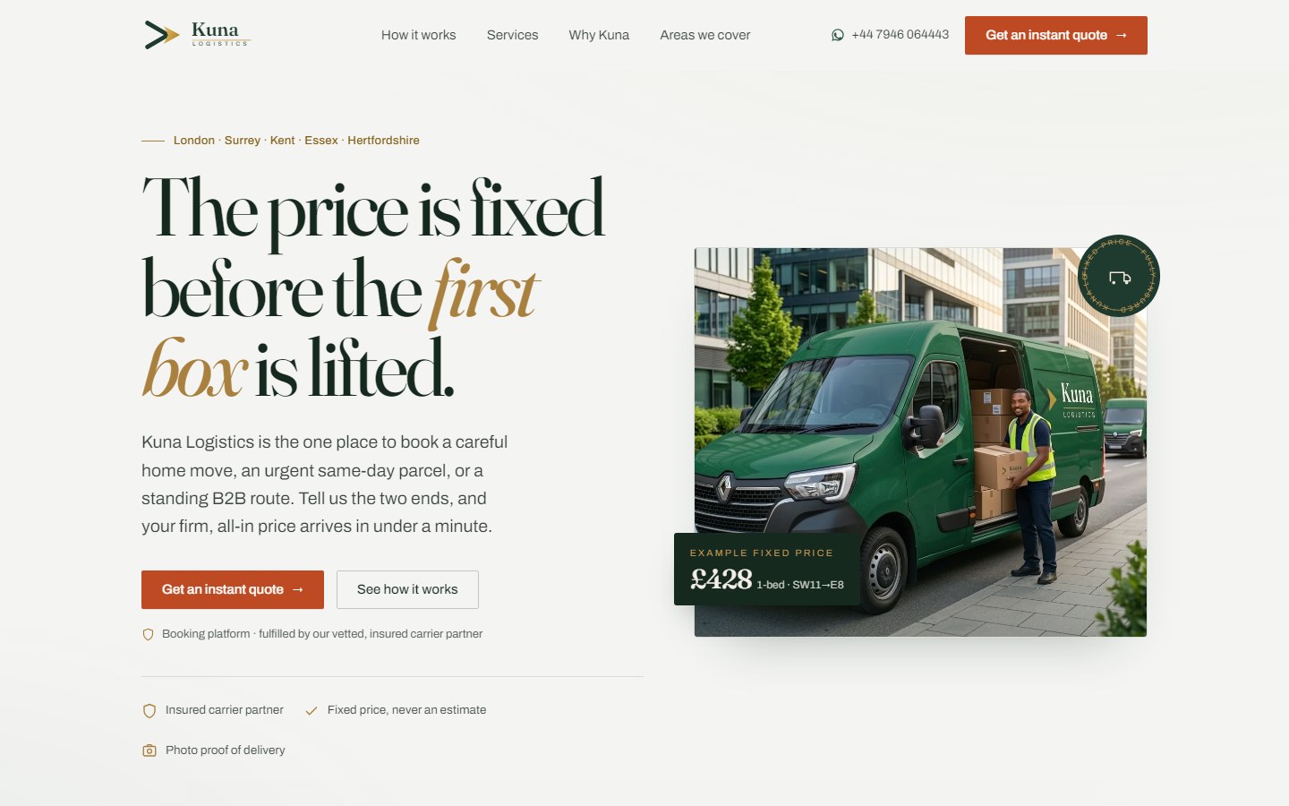 The Kuna Logistics booking and instant-quote website